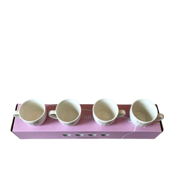 Godinger Pink Bow Ceramic Espresso Mug Set of 4 White New - Picture 8 of 16